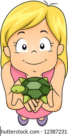 Ilustração de uma garota mostrando sua tartaruga
