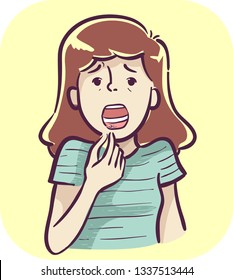 Illustration of a Girl Showing Mouth Ulcers