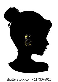 Illustration of a Girl Silhouette Showing Her Ear Wearing Custom Earrings