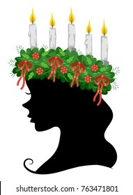 Illustration of a Girl Silhouette Wearing a Saint Lucia Crown for the Saint Lucia Feast