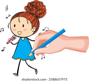 Illustration of a girl singing with musical notes