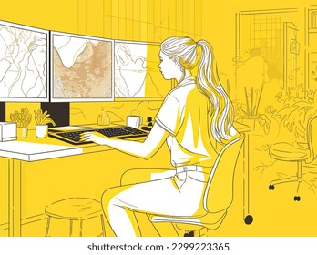 Illustration des Mädchens, das an der Vektorgrafik sitzt