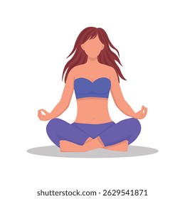 Illustration of a girl sitting in the lotus position, practicing yoga and meditation.A calm girl without a face, sitting in the lotus position and relaxing. Vector illustration