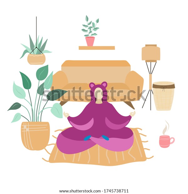 Illustration Girl Sitting Lotus Position On Stock Vector Royalty Free