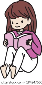 Illustration of a girl sitting and reading a book