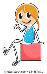 Illustration of a girl sitting while waving her hand on a white background