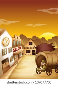 Illustration of a girl sitting in a wooden carriage