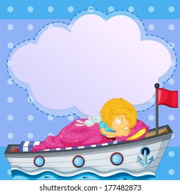 Ilustración de una niña durmiendo sobre el bote con un callar vacío