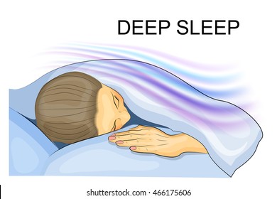 illustration of a girl sleeping in deep sleep under the blue blanket
