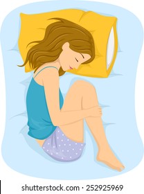 Illustration Of A Girl Sleeping In The Fetal Position