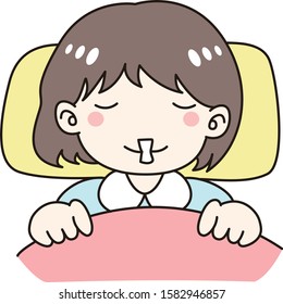 
Illustration of a girl sleeping with a tape on her mouth