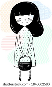 Illustration of a Girl Smiling and Carrying a Basket