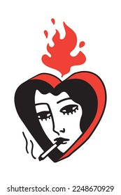 illustration girl smoking love