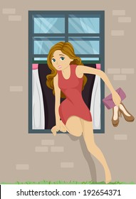 Illustration Of A Girl Sneaking Out From Her Bedroom Window