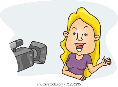 Illustration of a Girl Speaking in Front of a Camera