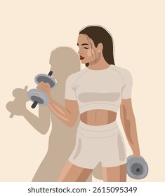Illustration of a girl sporting a light pink background.