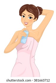 Illustration of a Girl Spraying Deodorant on Her Armpit