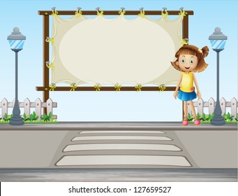 Illustration of a girl standing along the road