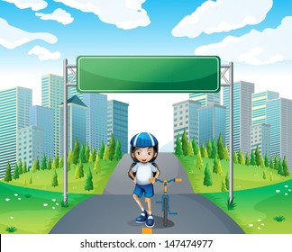 Illustration of a girl standing below the empty signboard