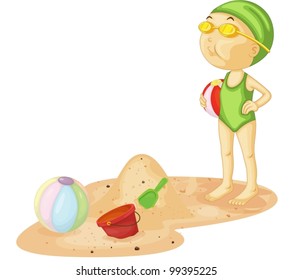 Illustration of girl standing on the sand