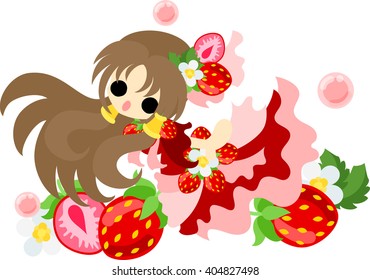The illustration of the girl in the strawberry dress