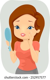 Illustration of a Girl Stressing Over the Pimple on Her Cheek
