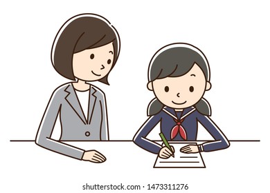 Illustration of girl student studying.