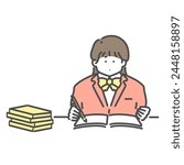 Illustration of a girl studying