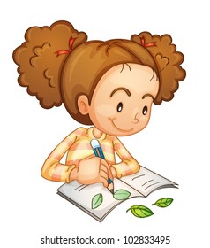 Illustration of a girl studying
