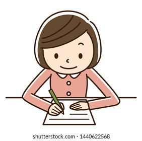 Illustration of a girl studying.
