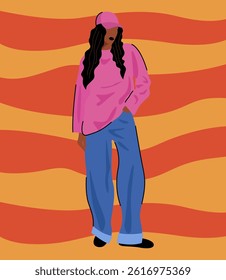 Illustration of a girl stylish on orange background.