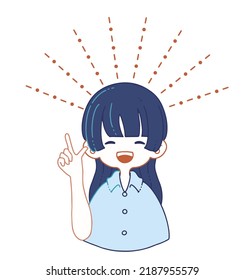 Illustration of a girl in a suit shirt with a cheerful, bright smile and positive suggestions.
