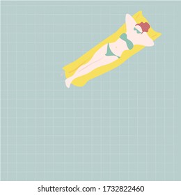 Illustration girl in the sun in the pool, summer, fun, vector