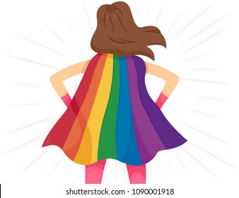 Illustration of a Girl Super Hero Showing Her Rainbow Color Cape