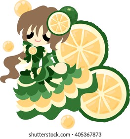 The illustration of the girl in the sweetie dress