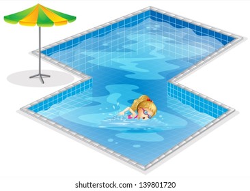 Illustration of a girl swimming at the pool on a white background