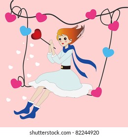Illustration of a girl swing
