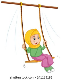 Illustration of girl at the swing on a white background