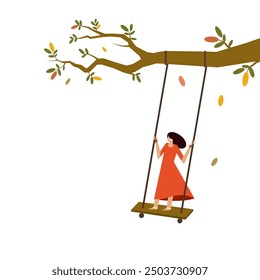 Illustration of a girl swinging in a swing