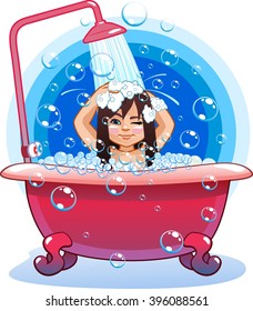 Illustration Girl Takes Bath Stock Vector (Royalty Free) 396088561 ...