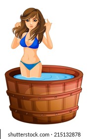 Illustration of a girl taking a bath on a white background