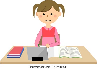 It is an illustration of a girl taking an online class.