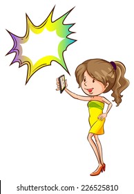 Illustration of a girl taking a picture of herself with an empty callout on a white background 