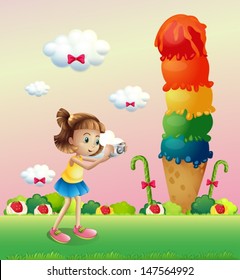 Illustration of a girl taking pictures