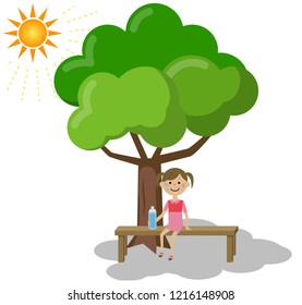 Illustration of a girl taking a rest in the shade.