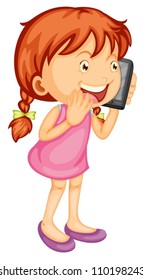 illustration of a girl talking on mobile on a white background