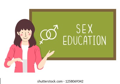Illustration Of A Girl Teacher With Blackboard Teaching Sex Education In Class