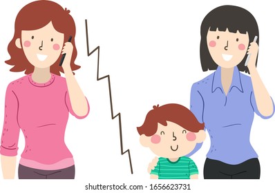Illustration of a Girl Teacher Calling the Mother of a Kid Boy She is Teaching