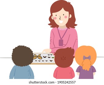 Illustration of Girl Teacher Showing Her Bug Collection to the Students