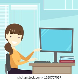 Illustration of a Girl Teacher Showing Something on Her Computer